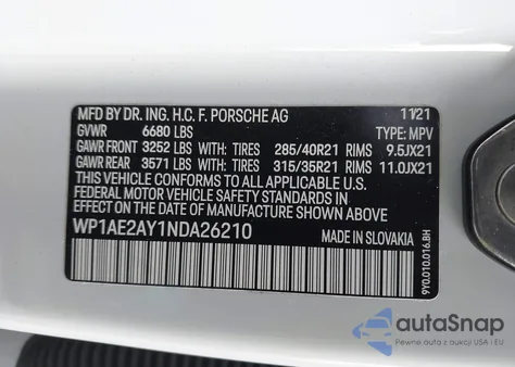 2022 Porsche Cayenne E-Hybrid Platinum Edition из США, поврежденный, VIN WP1AE2AY1NDA26210